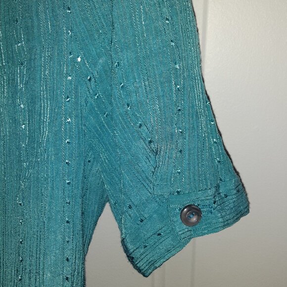 1980 Lace Collar w/Bow * Teal Green * Short Sleeve Silky Blouse * Vintage * EUC - Picture 3 of 5